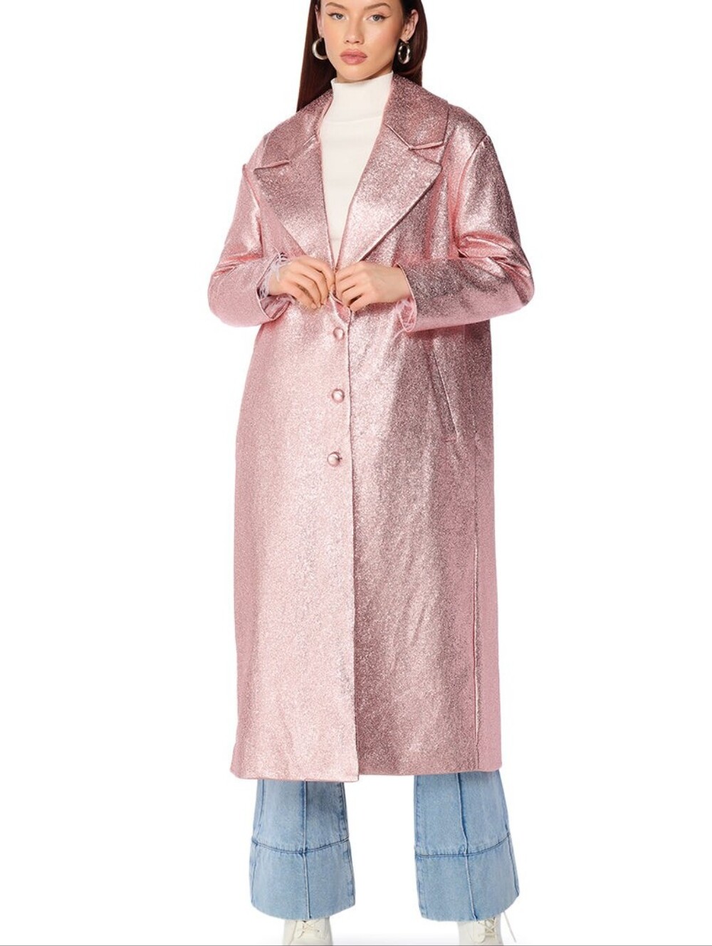 AKIRA Metallic Pink Metallic Trench Coat
